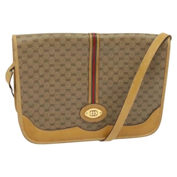 GUCCI Micro GG Supreme Shoulder Bag PVC Beige Gold 001 104 0551 Auth BA2438 - Picture 1 of 16